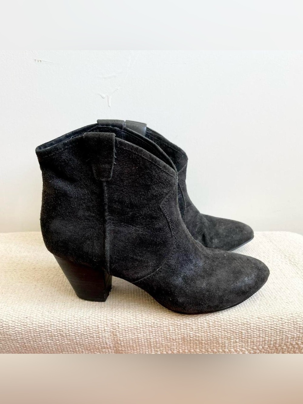 ASH Black Leather Suede Ankle Heel Booties Size 6.5